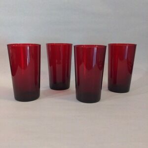 Vintage MCM Anchor Hocking Royal Ruby Red Glass Tumblers 12 oz Set of 4